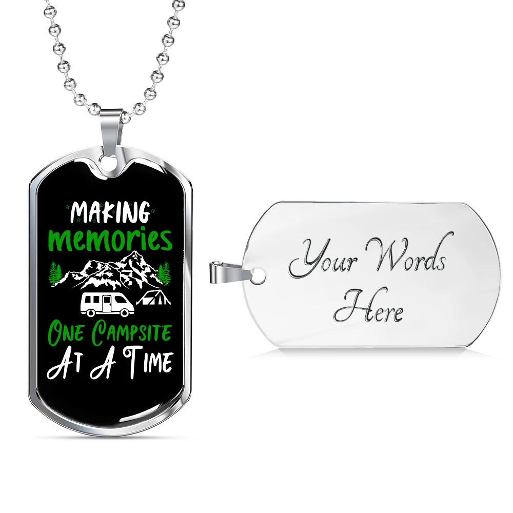 Camper Necklace Making Memories Campsite Personalized Engraved Silver Dog Tag N